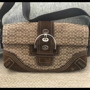 Coach Purse, Dark Brown Suede & Signature